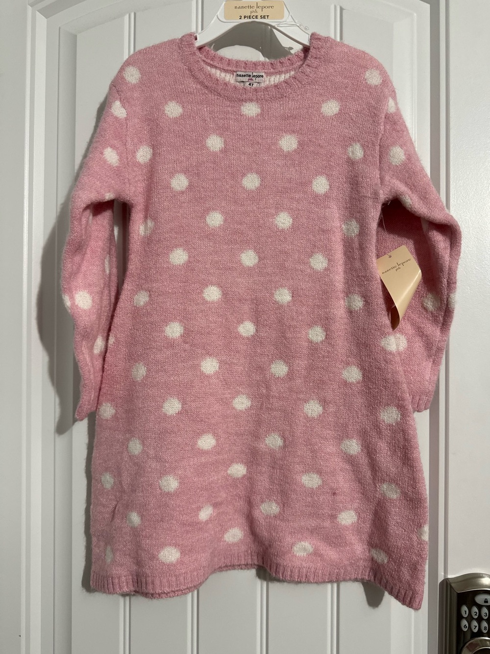 Cute Nanette Lepore toddler girls size 4T light pink polka dot sweater dress new